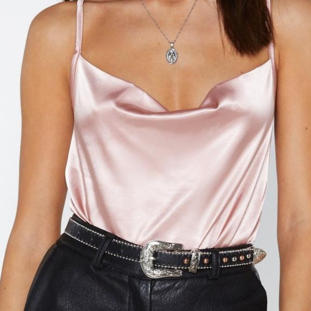Pink silk body suit